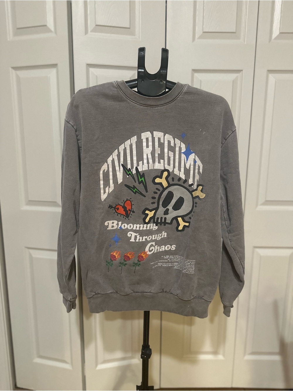 Civil Regime Men's Sweatshirt - Blooming Through Chaos Series. Worn Broken In